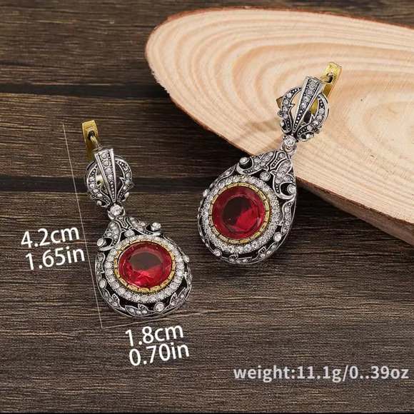New Vintage Silver and Red Teardrop Earrings - Picture 4 of 5